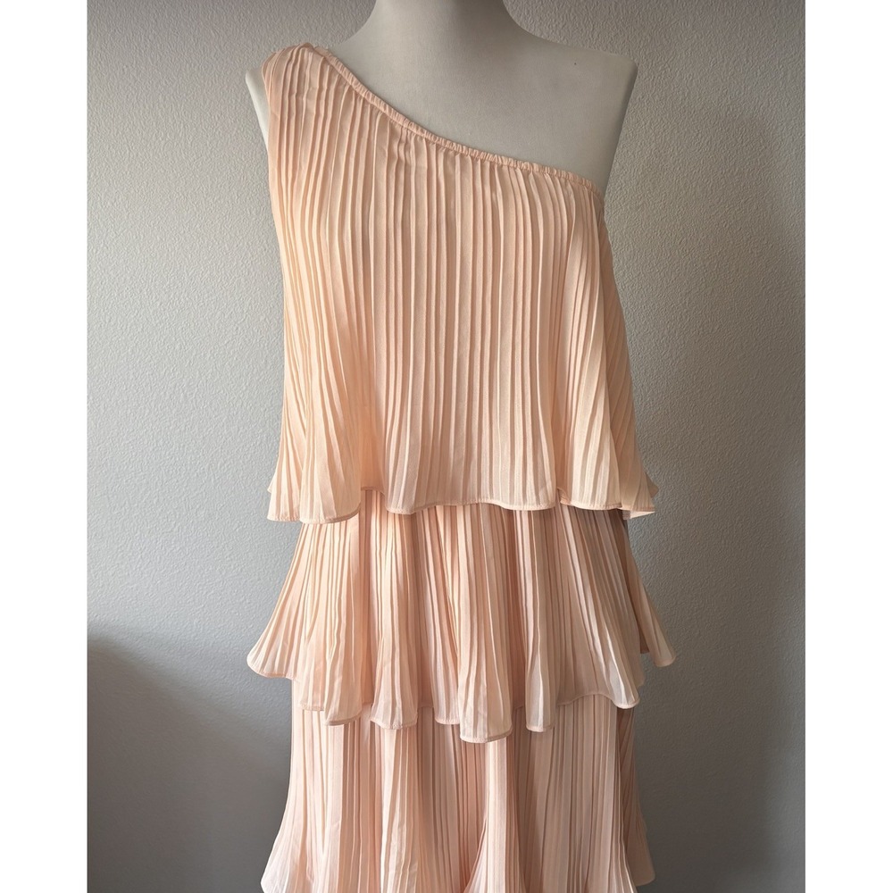 Lulus Blush Pink One Shoulder Midi Tiered Dress Summer Wedding‎ Vacation Medium - Picture 2 of 11